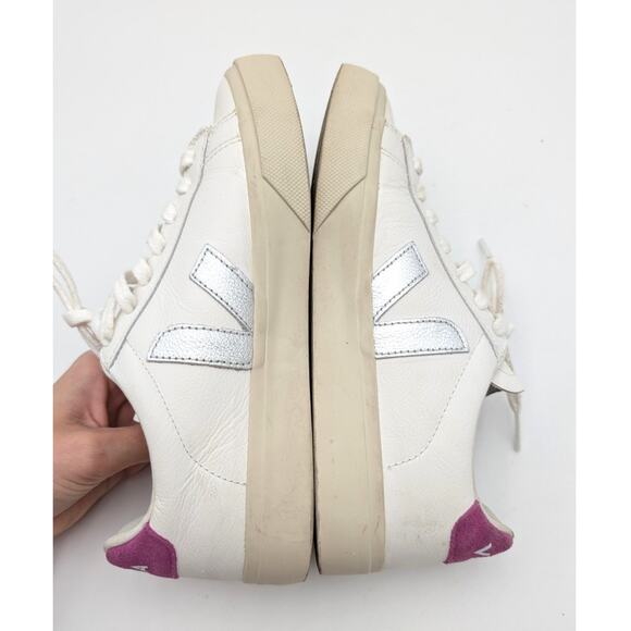 VEJA Campo Low Top Sneaker Shoes Women's Leather White Silver Violet US7 EU38 - Picture 5 of 13